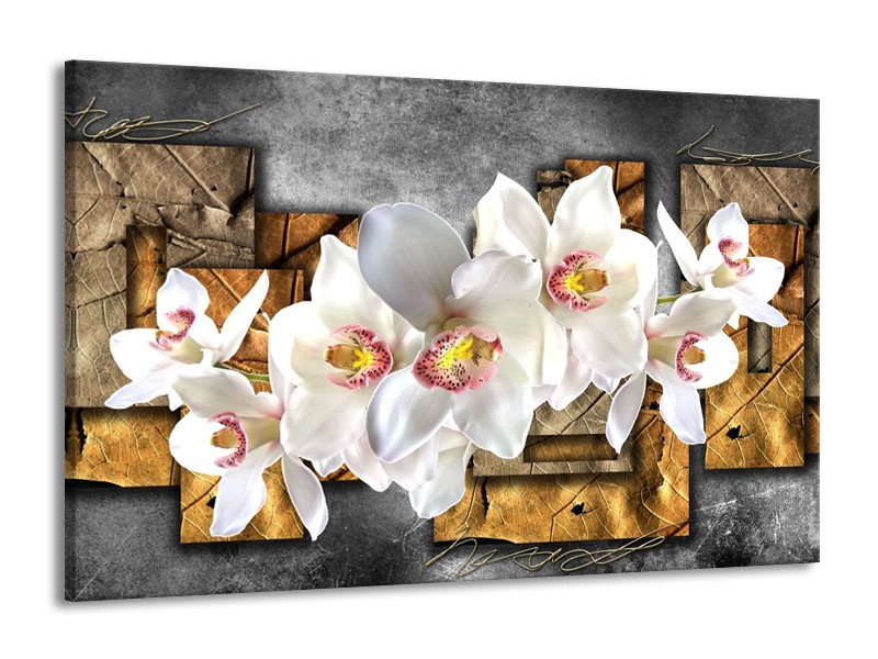 Canvas schilderij Orchidee | Grijs, Bruin, Wit | 140x90cm 1Luik