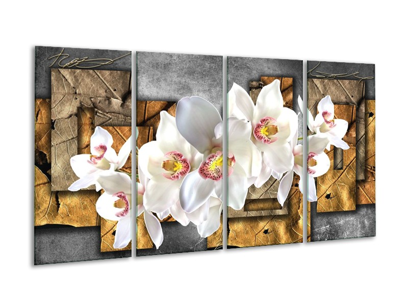 Canvas schilderij Orchidee | Grijs, Bruin, Wit | 160x80cm 4Luik