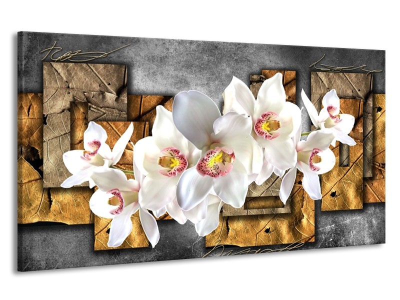 Canvas schilderij Orchidee | Grijs, Bruin, Wit | 190x100cm 1Luik