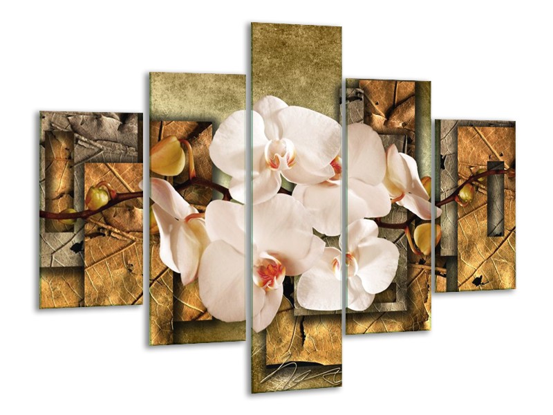 Canvas schilderij Orchidee | Bruin, Crème | 100x70cm 5Luik