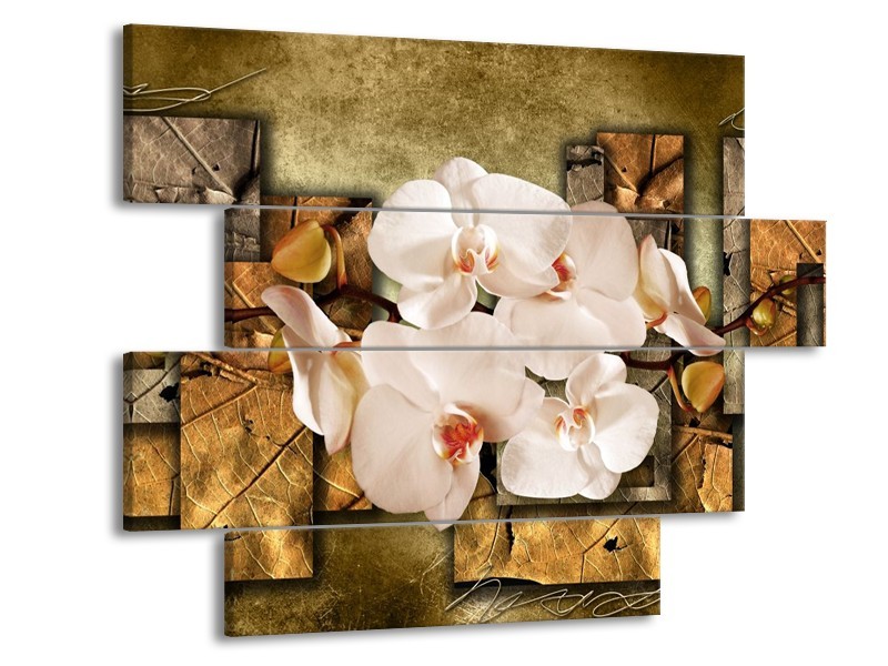 Glas schilderij Orchidee | Bruin, Crème | 115x85cm 4Luik