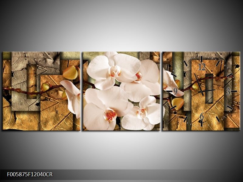Klok schilderij Orchidee | Bruin, Crème | 120x40cm 3Luik