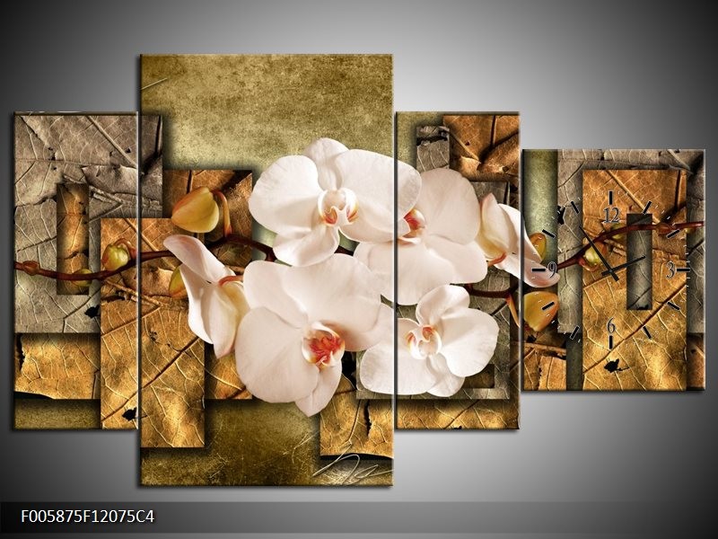Klok schilderij Orchidee | Bruin, Crème | 120x75cm 4Luik