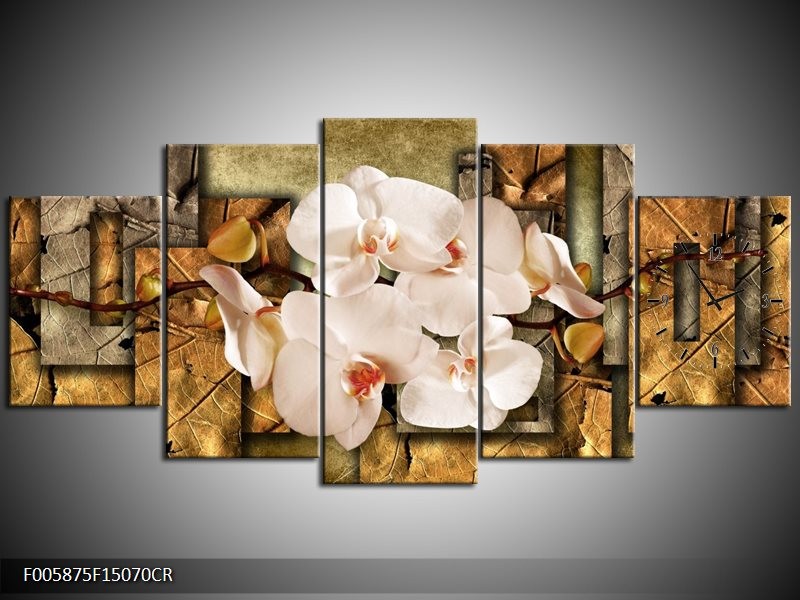 Klok schilderij Orchidee | Bruin, Crème | 150x70cm 5Luik