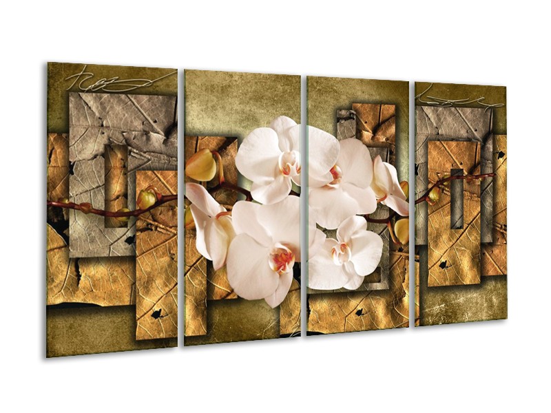 Canvas schilderij Orchidee | Bruin, Crème | 160x80cm 4Luik