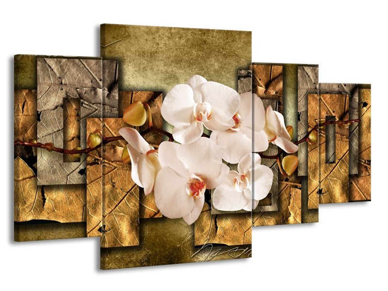 Canvas schilderij Orchidee | Bruin, Crème | 160x90cm 4Luik