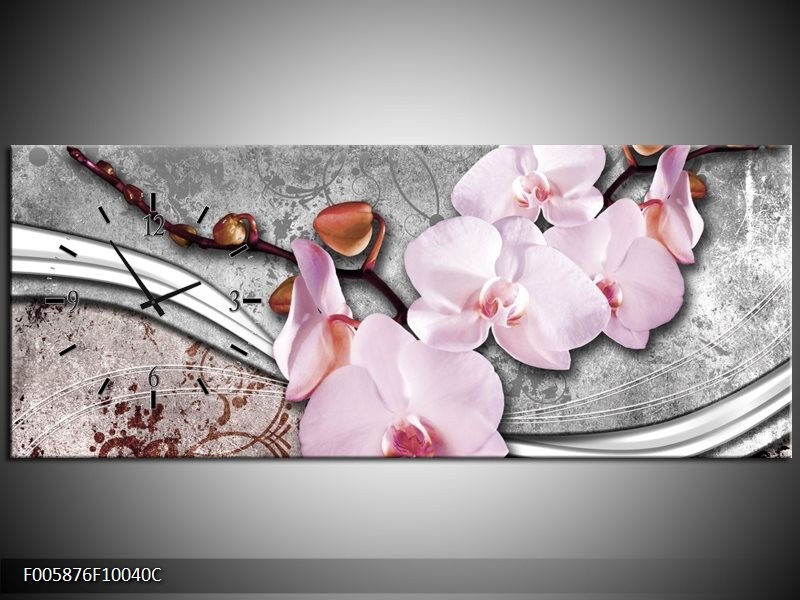 Klok schilderij Orchidee | Roze, Grijs | 100x40cm 1Luik