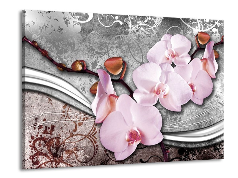 Glas schilderij Orchidee | Roze, Grijs | 100x70cm 1Luik