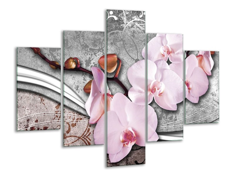 Glas schilderij Orchidee | Roze, Grijs | 100x70cm 5Luik