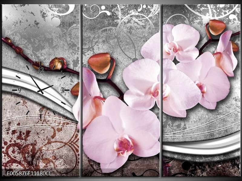 Klok schilderij Orchidee | Roze, Grijs | 111x80cm 3Luik