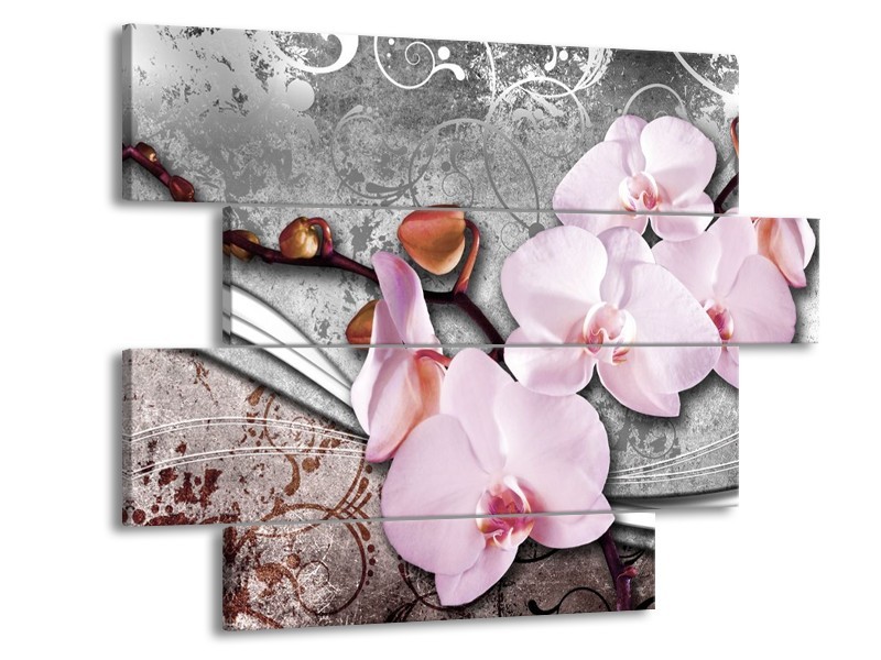 Canvas schilderij Orchidee | Roze, Grijs | 115x85cm 4Luik