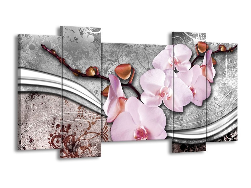 Canvas schilderij Orchidee | Roze, Grijs | 120x65 5Luik