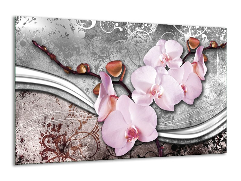 Canvas schilderij Orchidee | Roze, Grijs | 120x70cm 1Luik