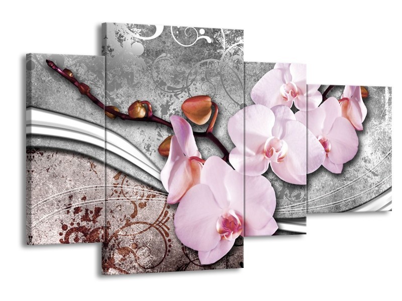 Canvas schilderij Orchidee | Roze, Grijs | 120x75cm 4Luik