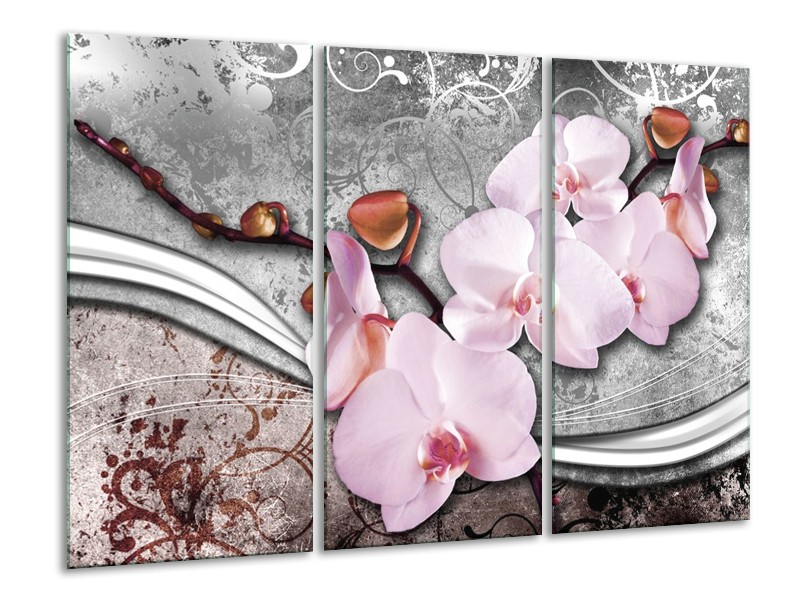 Glas schilderij Orchidee | Roze, Grijs | 120x80cm 3Luik