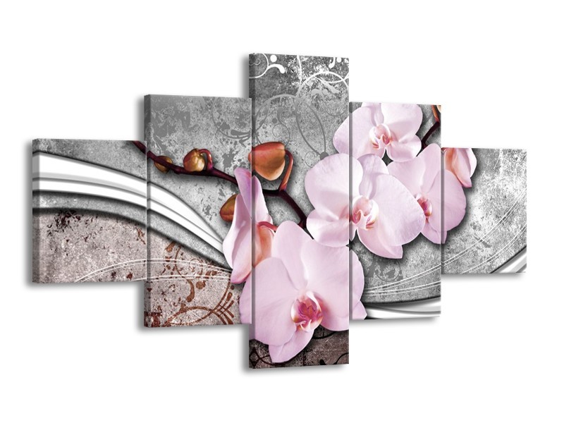 Glas schilderij Orchidee | Roze, Grijs | 125x70cm 5Luik