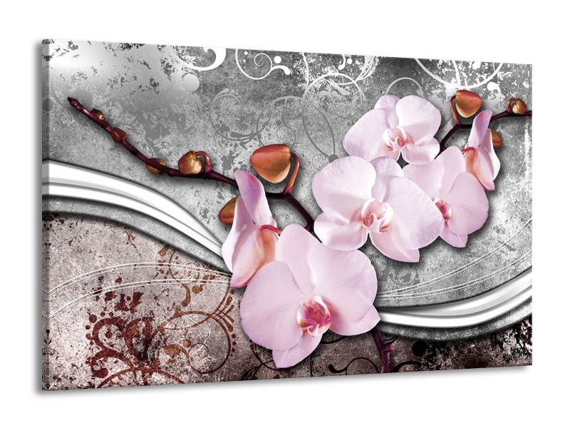 Canvas schilderij Orchidee | Roze, Grijs | 140x90cm 1Luik