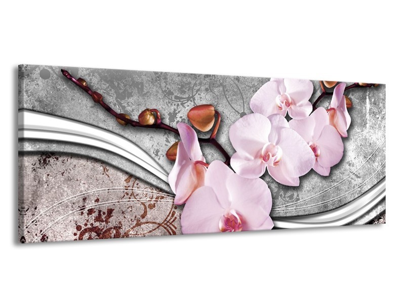 Glas schilderij Orchidee | Roze, Grijs | 145x58cm 1Luik