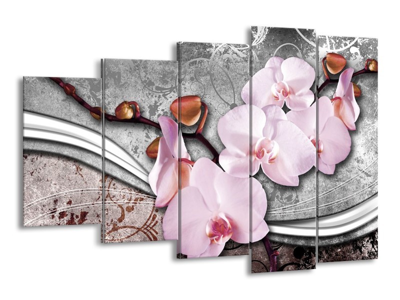 Canvas schilderij Orchidee | Roze, Grijs | 150x100cm 5Luik
