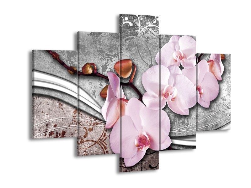 Canvas schilderij Orchidee | Roze, Grijs | 150x105cm 5Luik