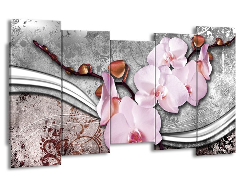 Canvas schilderij Orchidee | Roze, Grijs | 150x80cm 5Luik