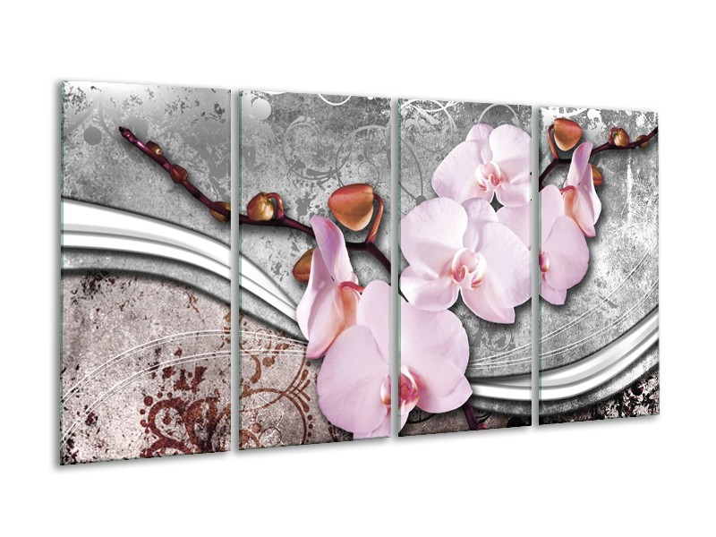 Canvas schilderij Orchidee | Roze, Grijs | 160x80cm 4Luik