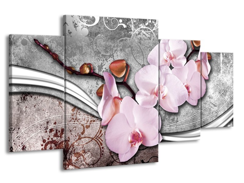 Canvas schilderij Orchidee | Roze, Grijs | 160x90cm 4Luik