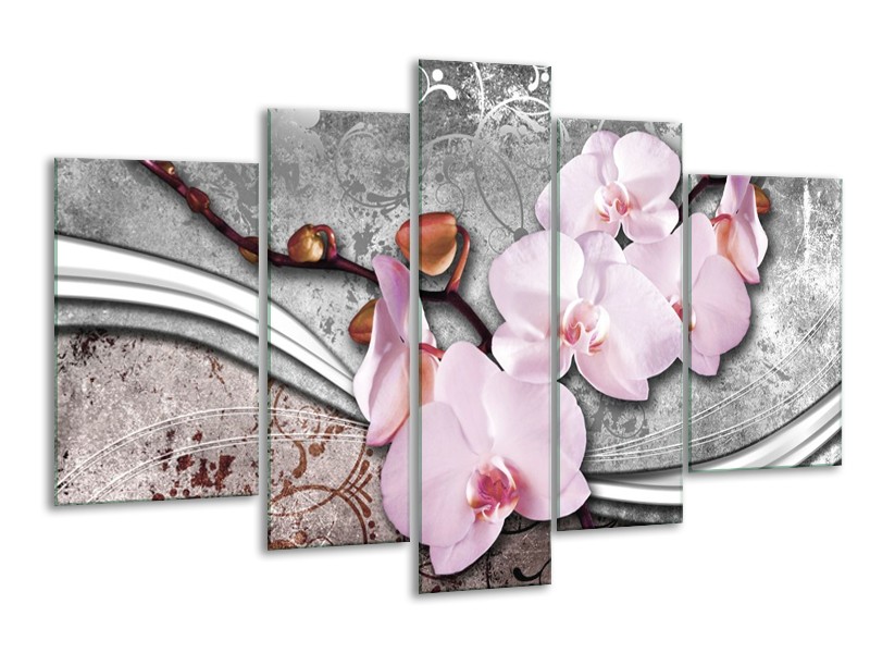 Canvas schilderij Orchidee | Roze, Grijs | 170x100cm 5Luik