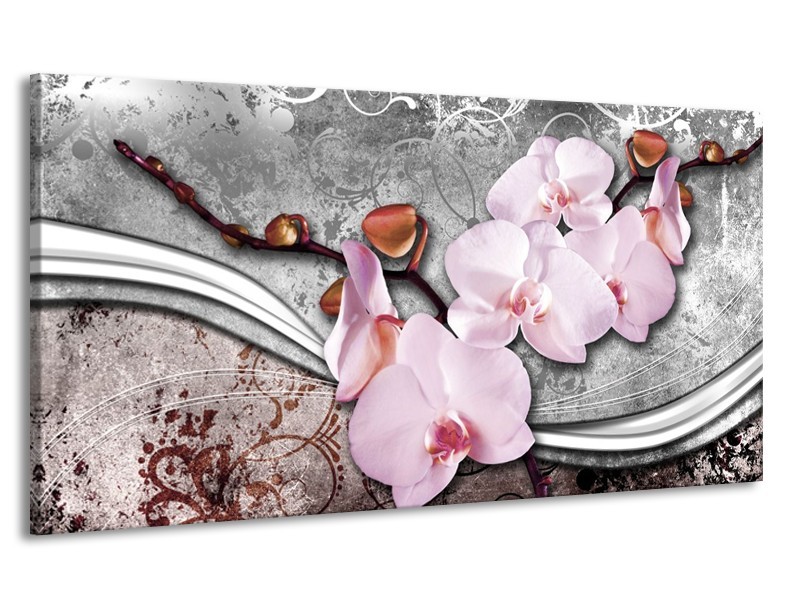 Canvas schilderij Orchidee | Roze, Grijs | 170x90cm 1Luik