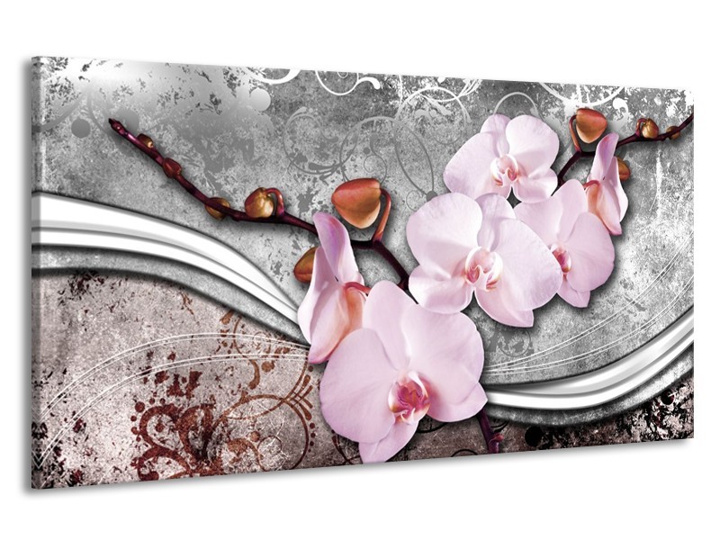 Canvas schilderij Orchidee | Roze, Grijs | 190x100cm 1Luik