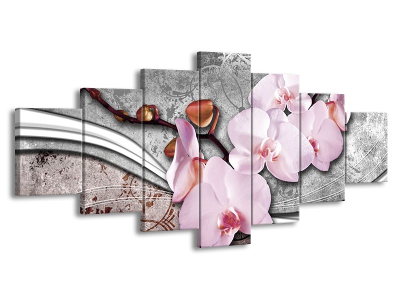 Canvas schilderij Orchidee | Roze, Grijs | 210x100cm 7Luik