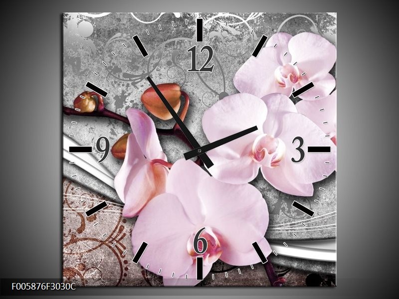 Klok schilderij Orchidee | Roze, Grijs | 30x30cm 1Luik