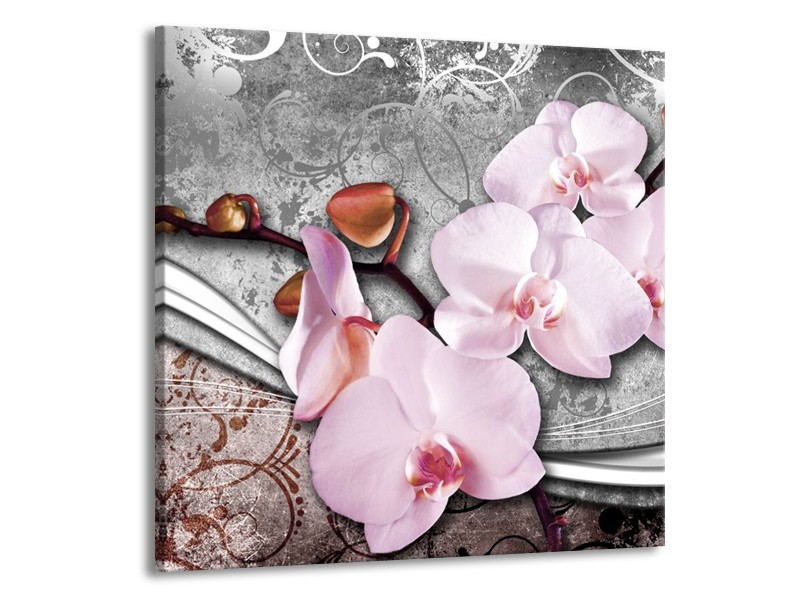 Canvas schilderij Orchidee | Roze, Grijs | 50x50cm 1Luik