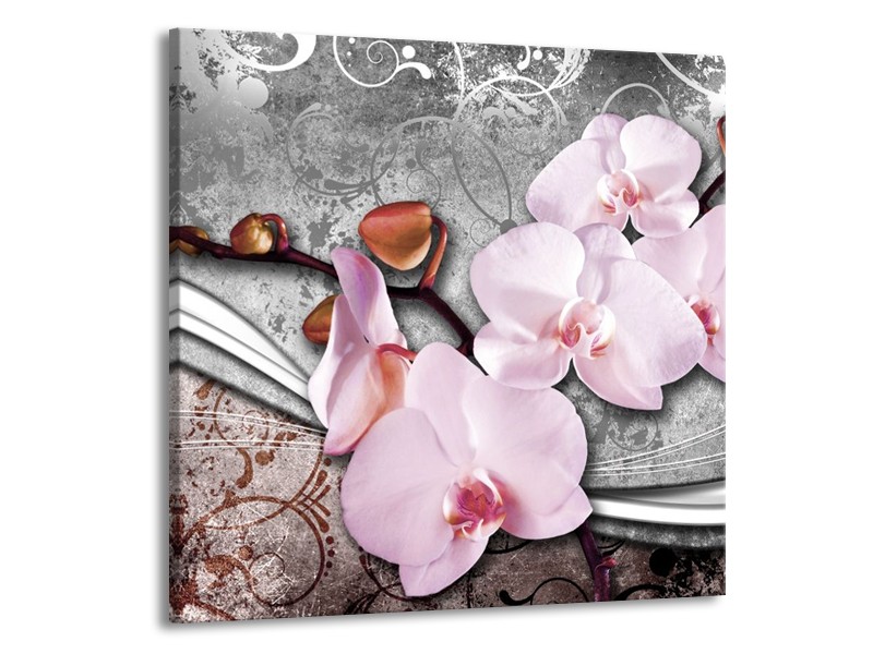 Canvas schilderij Orchidee | Roze, Grijs | 70x70cm 1Luik