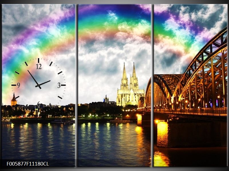 Klok schilderij Brug | Grijs, Bruin | 111x80cm 3Luik