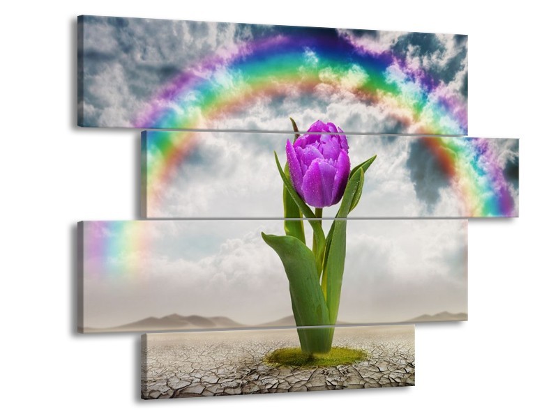 Glas schilderij Tulp | Paars, Grijs, Groen | 115x85cm 4Luik