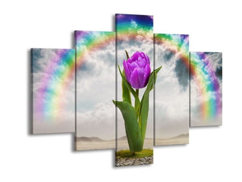 Glas schilderij Tulp | Paars, Grijs, Groen | 150x105cm 5Luik
