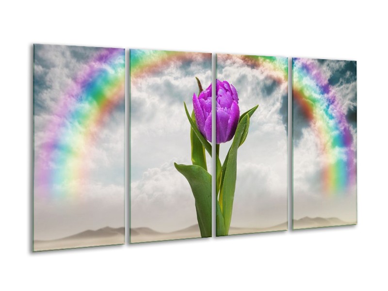 Glas schilderij Tulp | Paars, Grijs, Groen | 160x80cm 4Luik