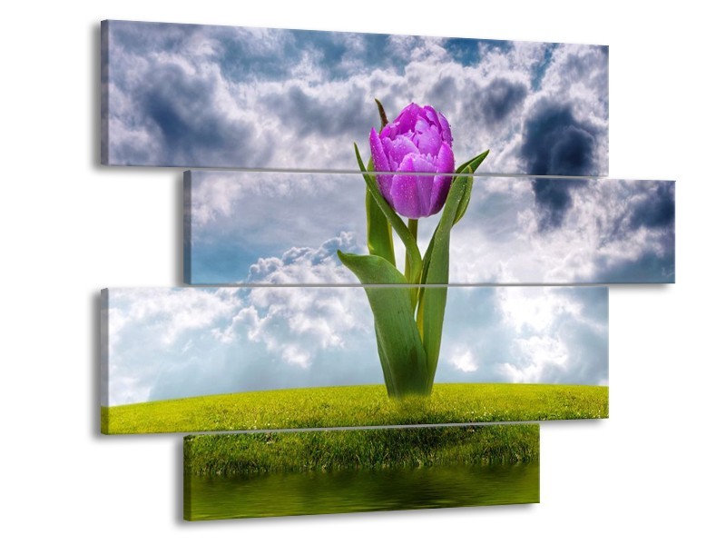 Glas schilderij Tulp | Paars, Grijs, Groen | 115x85cm 4Luik
