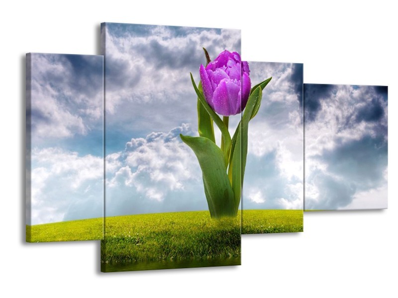 Glas schilderij Tulp | Paars, Grijs, Groen | 120x75cm 4Luik