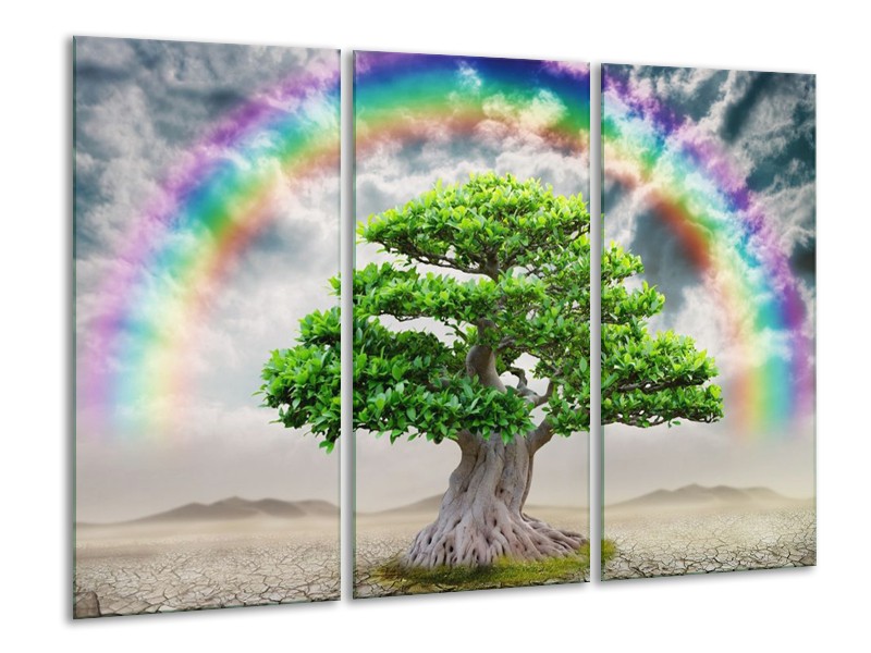 Canvas schilderij Boom | Groen, Grijs | 120x80cm 3Luik