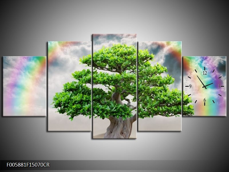 Klok schilderij Boom | Groen, Grijs | 150x70cm 5Luik