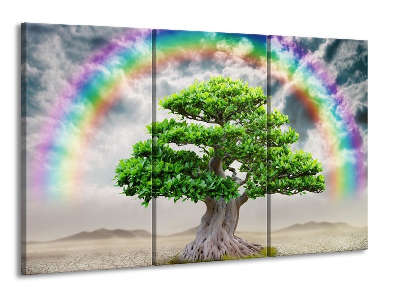 Canvas schilderij Boom | Groen, Grijs | 165x100cm 3Luik