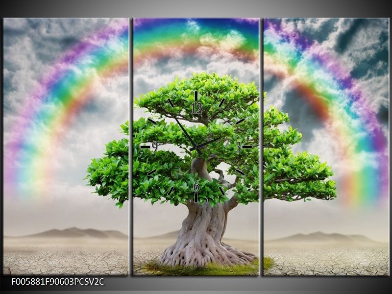 Klok schilderij Boom | Groen, Grijs | 90x60cm 3Luik