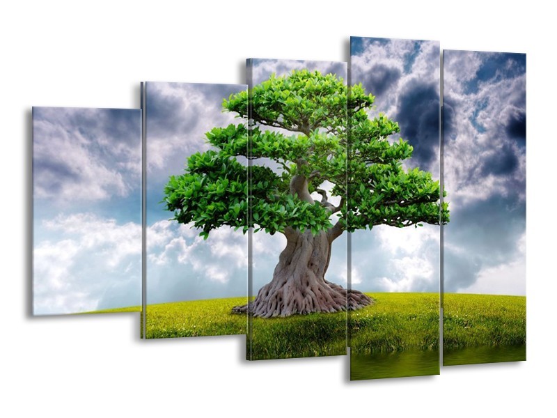 Canvas schilderij Boom | Groen, Grijs | 150x100cm 5Luik