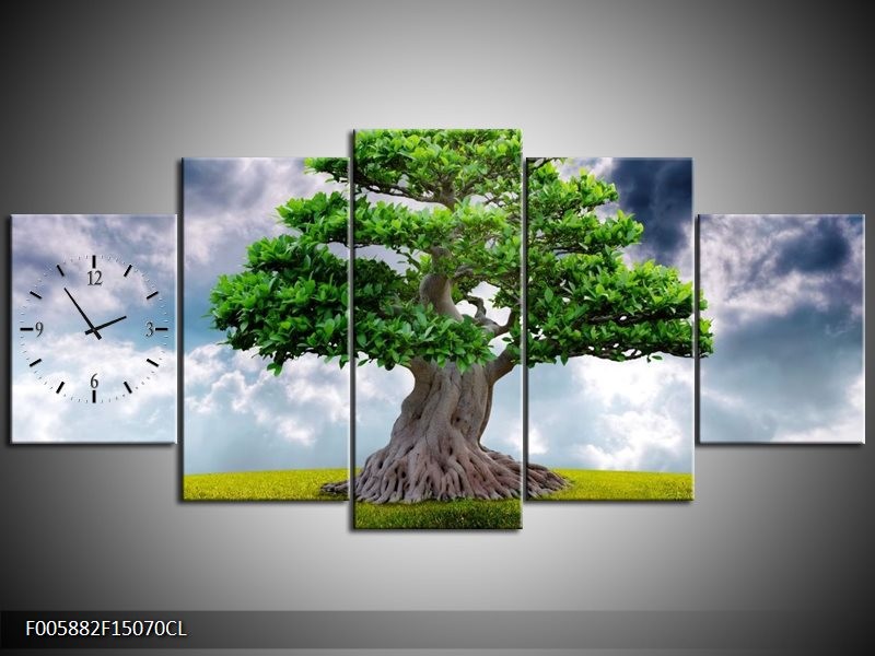 Klok schilderij Boom | Groen, Grijs | 150x70cm 5Luik