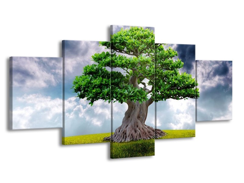 Glas schilderij Boom | Groen, Grijs | 150x80cm 5Luik