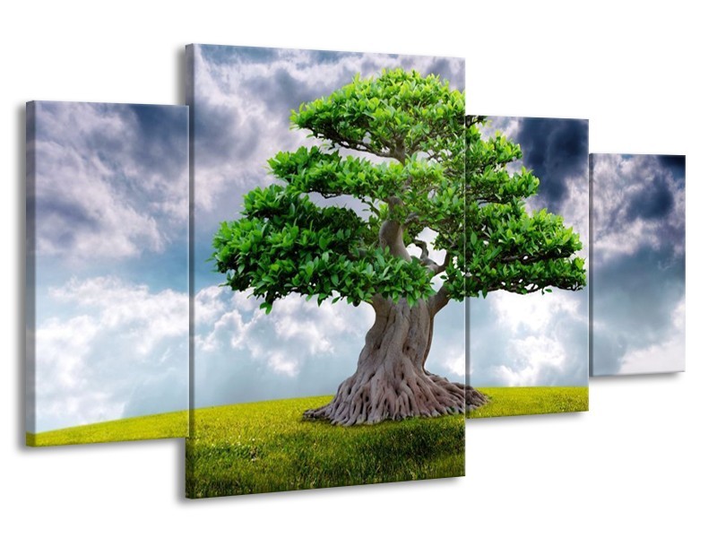 Glas schilderij Boom | Groen, Grijs | 160x90cm 4Luik