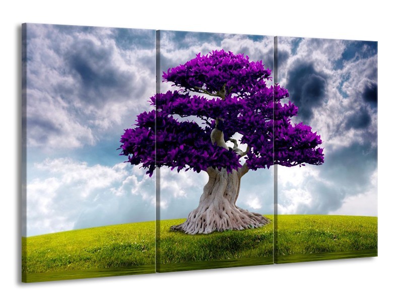 Canvas schilderij Boom | Paars, Grijs | 165x100cm 3Luik