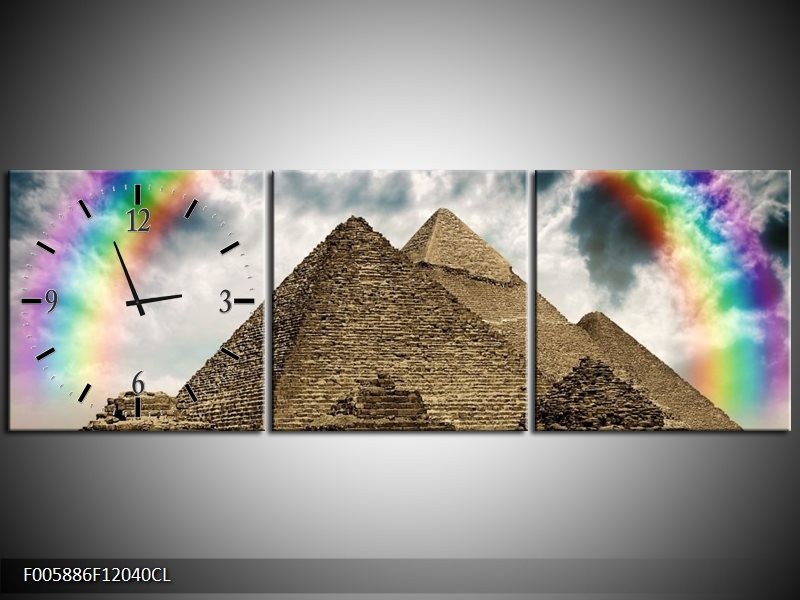 Klok schilderij Piramide | Bruin, Crème | 120x40cm 3Luik